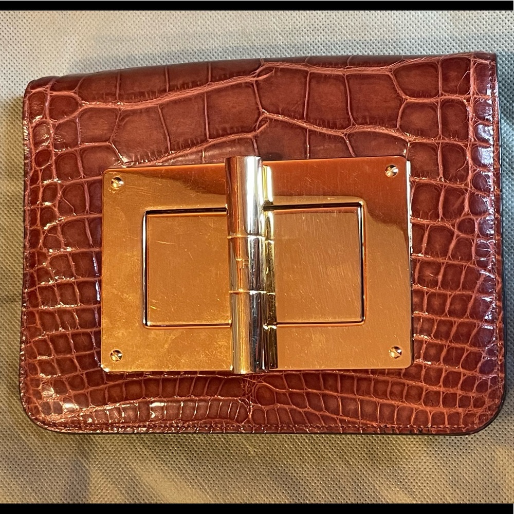 💎AUTHENTIC💎 Tom Ford brown Crocodile Embossed leather